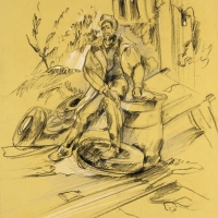 Man Before a Row House