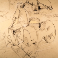Seated on a Barrel