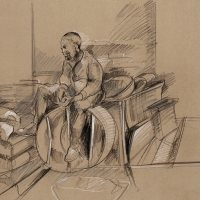 Young Man on a Grilled Barrel
