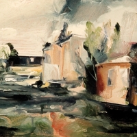 Textile Mill with Black Covered Bridge