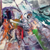 Battle At Sea, 32x47'', Oil on Mi-Tientes, 2018