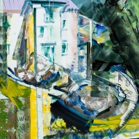 Boarding House Boulders, 47x32'', Oil on Mi-Tientes, 2018