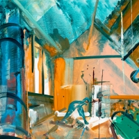 Boiler Room And Stack, 47x32'', Oil on Mi-Tientes, 2017