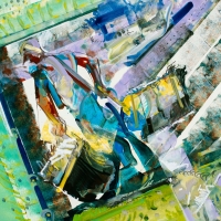 Fort Morrison Bailing, 32x47'', Oil on Mi-Tientes, 2018