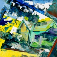 Lush Crated Farmhouse, 32x47'', Oil on Mi-Tientes, 2018