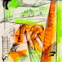 Paired Buttocks (Drawing), 40x30'', Wash Spray Paint & Graphite, 2018