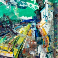 Perpendicular Church Canal, 64x47'', Oil on Mi-Tientes, 2018