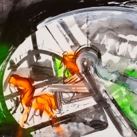 Porthole #1, 30x40'', Wash & Spray Paint, 2018
