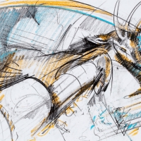 Stag Horn Through Windshield #1 (Drawing), 16x20'', Graphite & Oil Pastel, 2018