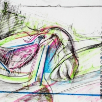 Stag Horn Through Windshield #3 (Drawing), 16x20'', Graphite & Oil Pastel, 2018