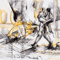 Syrian Father & Son (Drawing), 16x20'', Graphite & Oil Pastel, 2018