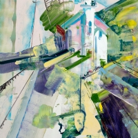 Tower Canal, 47x32'', Oil on Mi-Tientes, 2018