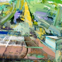 Wine Stem Powercut, 64x47'', Oil on Mi-Tientes, 2018